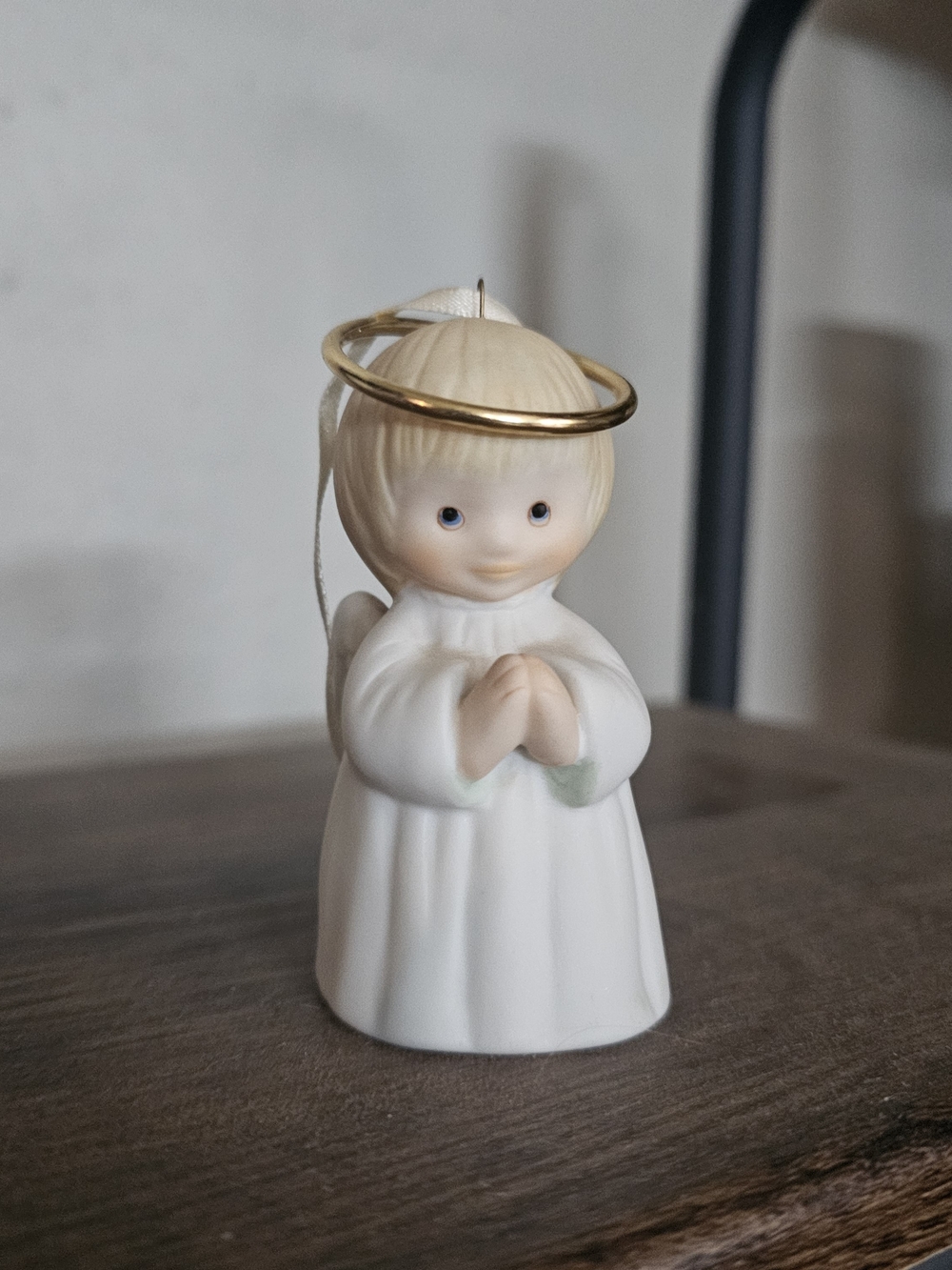 Porcelain Angel Figurine Ornament in White with Gold Halo